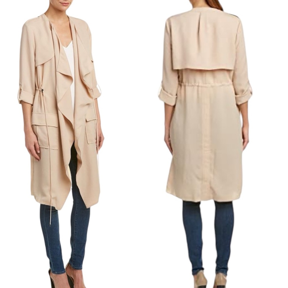 Haute Hippie Waterfall Asymmetric Flare Trench Coat Jacket Blush Pink Nude